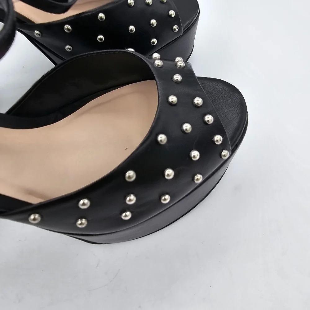 Aqua Women's Cullen High Heel Platform Sandals Studded Peep Toe Black Size 10